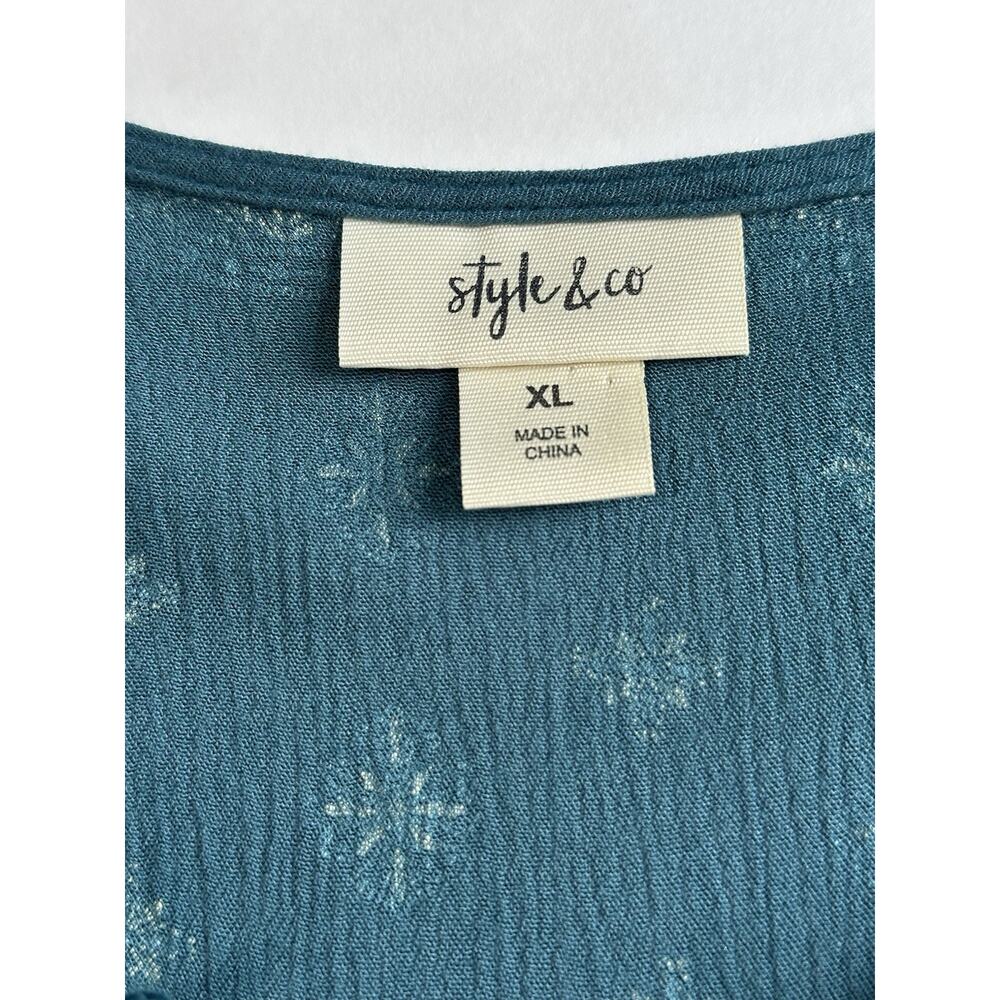 Style & Co. Women’s Top Size XL Blue Floral Embroidered Long Sleeve Boho Flowy - Picture 14 of 16